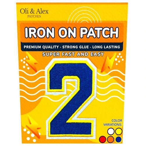 Oli and Alex Iron On Patches - Blue Number 2 Iron on Patch Appliques Decorative Repair Patches for Clothes - Embroidered Digit Patches - Sew-Free - Super Glue