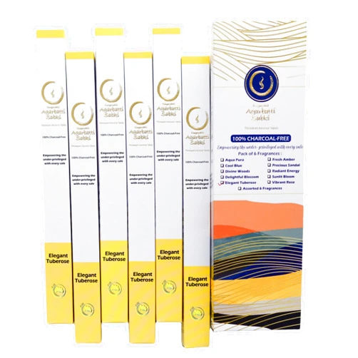 Agarbatti Sabki Incense Sticks Agarbatti Sabki - Pack of 6-120 sticks, Premium, Charcoal-free, Meditation Chakra Reiki Yoga, Relaxation Spiritual Healing Stress Relief, Elements of Nature (Elegant Tuberose)