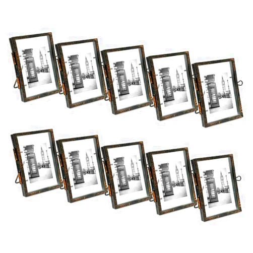 Isaac Jacobs 2x3 (10-Pack), Antique Bronze, Vintage Style Brass and Glass, Metal Floating Picture Frame (Vertical) with Locket Closure, for Photos, Art, More, Tabletop Display (2x3 Antique Bronze)
