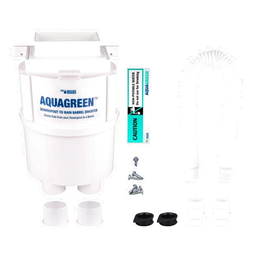 PermaFLOW PF WaterWorks AQUAGREEN Rain Water Collection Downspout to Rain Barrel Diverter - Basic Kit with Connector Tubing (Rain Barrel not Included) - Fits 2