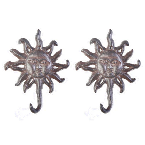 WTBFBY Antiqued Cast Iron Single Hook Hanger Unique Shaped Coat Hat Hooks Heavy Duty Iron Art Decorative (Sun-2PCS)