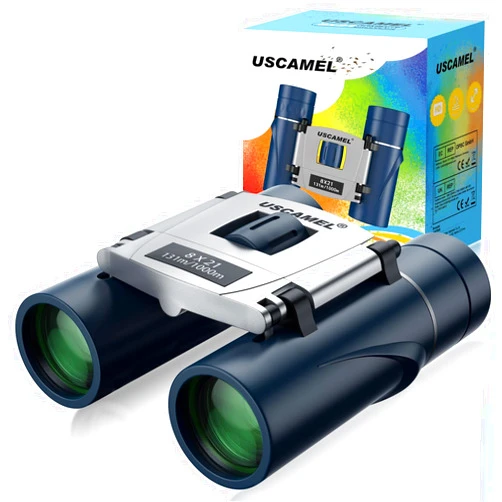 USCAMEL Binoculars for Kids and Adults, 8×21 Compact Binoculars Small Size- Bird Watching, Travel, Camping, Hunting(Blue)