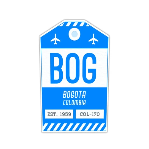 Handmade BOG Bogota Colombia Luggage Tag Sticker/Airport Code Baggage Decal/Collectible Travel Decor/Vintage Inspired Design (Blue)