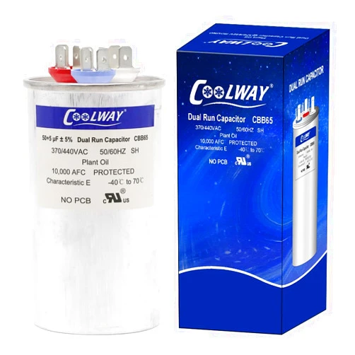 Generic COOLWAY 50/5 uF 50+5 MFD ±5% 370V or 440V Dual Run Start ac Capacitor for ac 50 5 CBB65r CBB65b Capacitor 370 440 Volt vac Air Conditioner Capacitor for Motor Start or Heat Pump, Condenser, Pool Pump
