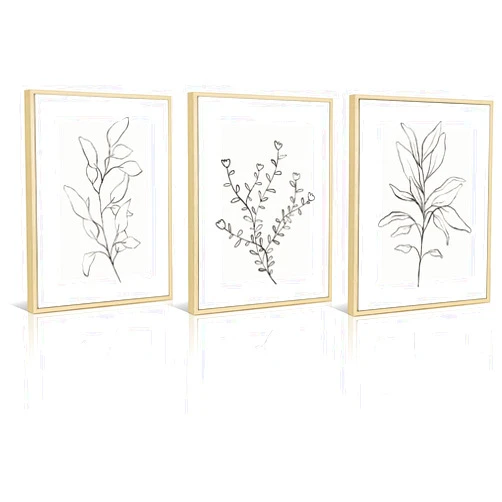 Youillne Neutral Botanical Prints Wall Art Decor Plant Minimalist Canvas Pictures Vintage Beige Wall Art Modern Farmhouse Line Poster Boho Abstract Painting Artwork for Bedroom 12x16 Inch Framed Set of 3