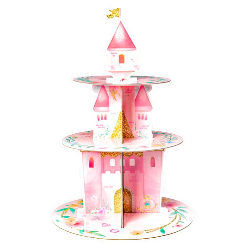 ANGOLIO 3 Tiers Watercolor Princess Cupcake Stand Princess Birthday Party Cardboard Cupcake Holder Decorations Pink Castle Party Dessert Tower Princess Party Supplies for Kids Pink Themed Baby Shower