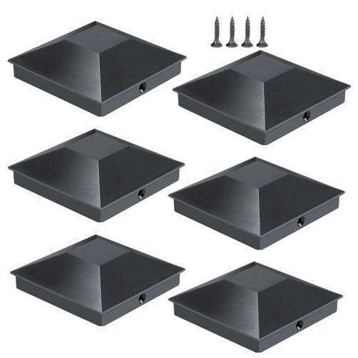 Hahpoidx 4X4(3.5in x 3.5in) Wood Fence Post Caps, PP Plastic Water-Proof UV-Proof, Keep Post from Cracking and Rotting,for Decks or Corridors,Outdoor Post Caps Cover, Fence Wood Post (6pcs, Black）
