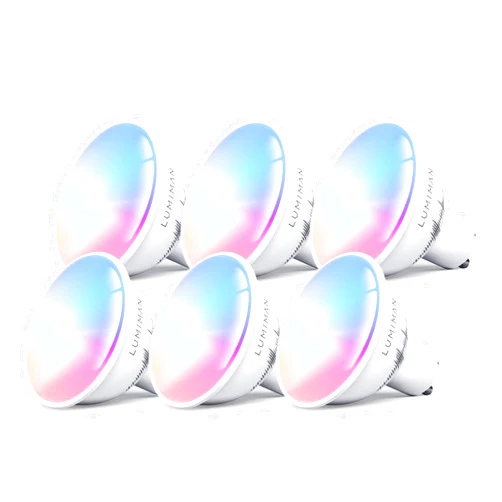 LUMIMAN Smart GU10 Bulb, Music Sync, 6 Packs, Compatible with Alexa and Google Assistant, Smart Wi-Fi Control(2.4GHz Only), RGBCW Color Changing, 5W, 400LM, for Range Hood, Tracking Light, Spotlight