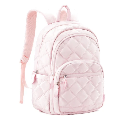 BAGSMART BAGSMAT Travel Laptop Backpack, Fluffy College Backpack for Women, Quilted Small Computer Bookbag, Water Resistant 15.6 Inch Laptop Cute Casual Bag Backpack, Pink