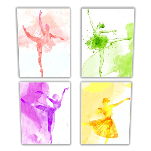 TANXM 4 Set - Ballet Art Painting Elegant Dancing Canvas Art Pictures - Ballerina Print Ballet Dancer Collection Poster - Fashion Women or Girl Bedroom Dance room Home Decor Gift - No Frame,8