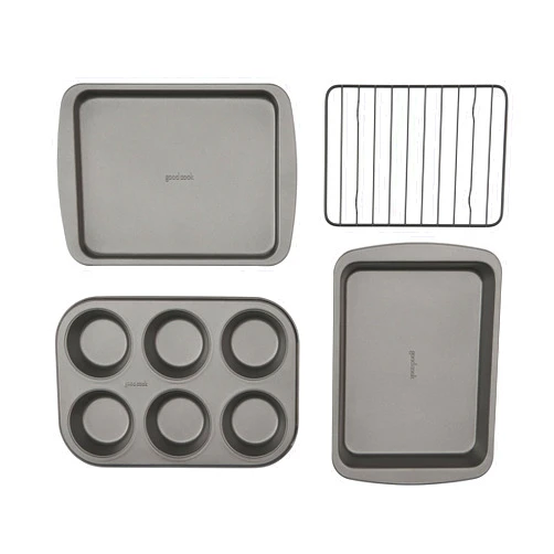 GoodCook 4-Piece Nonstick Steel Toaster Oven Set with Sheet Pan, Rack, Cake Pan, and Muffin Pan, Gray (4220)