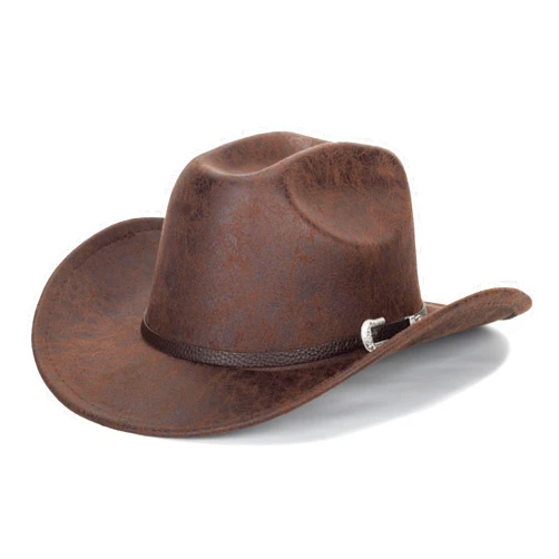 Eohak Western-Cowboy-Hats for Women-Men Brown-Pu-Leather-Cowgirl-Hat Wide-Brim-Fedora-Hats Outback Tourist Knight Hat（M-L）