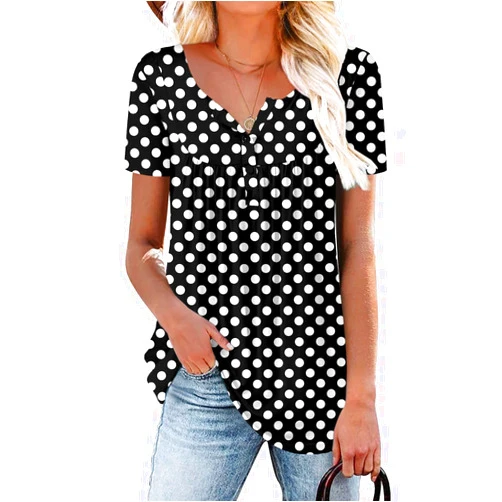 ROSELINLIN Women's Short Sleeve Shirts Floral Summer Tops Loose Fit for Leggings