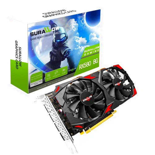SURALLOW RX 580 8GB Graphics Card, 2048SP,GDDR5,256 Bit Graphics Card for Gaming PC,PCIE 3.0,Twin Freeze Fans Computer Video Card with HDMI/DP/Ports（Style 1）