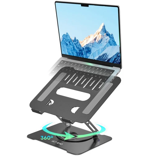 ULT-WIIQ Adjustable Laptop Stand for Desk Swivel Laptop Stand with 360 Rotating Base Ergonomic Foldable Aluminum Metal Portable Laptop Table Stand for MacBook Dell HP Lenovo 11-17.3 inch Black