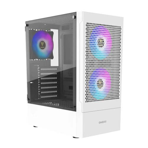 GAMDIAS White RGB Gaming ATX Mid Tower Computer PC Case with Side Tempered Glass and Excellent Airflow Design & 3 Built-in 120mm ARGB Fans