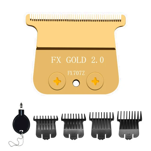 HONGNAL FX707Z Replacement Blade compatible with BaBylissPRO FX787 & FX726 Trimmers,DLC Replacement Blades with 4 Guards Set Compatible with BaByliss Trimmer Blades,Gold