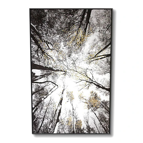 lamplig Forest Wall Art Large Grey Tree Pictures Black and White Gray Canvas Prints Hand Painted Oil Paintings Gold Leaf Framed Nature Artwork Vertical Home Decor for Living Room Bedroom 32