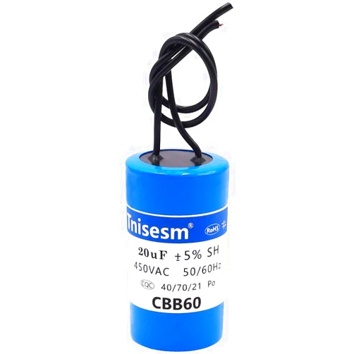 Tnisesm 20uF CBB60 Run Capacitor 450V AC 2 Wires for Start-up of AC Motors with Frequency of 50Hz/60Hz Washing Machines, Air Conditioners, Refrigerators & Water Pumps