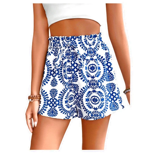 SweatyRocks Women's Boho Printed Shorts Wide Leg High Waisted Vacation Boho Shorts