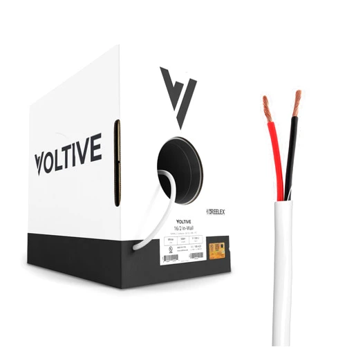 Voltive 16/2 Speaker Wire - 16 AWG/Gauge 2 Conductor - UL Listed in Wall Rated (CL2/CL3) - Oxygen-Free Copper (OFC) - 500 Foot Bulk Cable Pull Box - White
