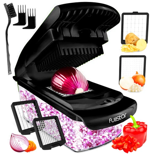 Fullstar Vegetable Chopper and Spiralizer - Food Chopper with Container, Fruit Slicer, Kitchen Gadgets & Accessories, Home Essentials (2 in 1, Black)