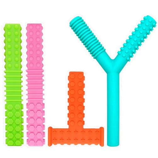 Jheppbay Sensory Chew Toys for Autistic Children, 4 Pack Silicone Chew Tube Teething Sticks Toys for Autism, ADHD, SPD, Chewies with Special Needs, Oral Motor Chewy Tool for Sensory Kids Chewer.