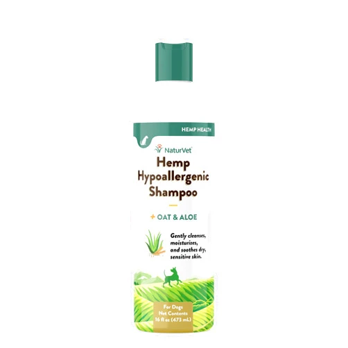NaturVet Hemp Hypoallergenic Shampoo with Oat and Aloe for Dogs, 16oz Liquid, Made in The USA