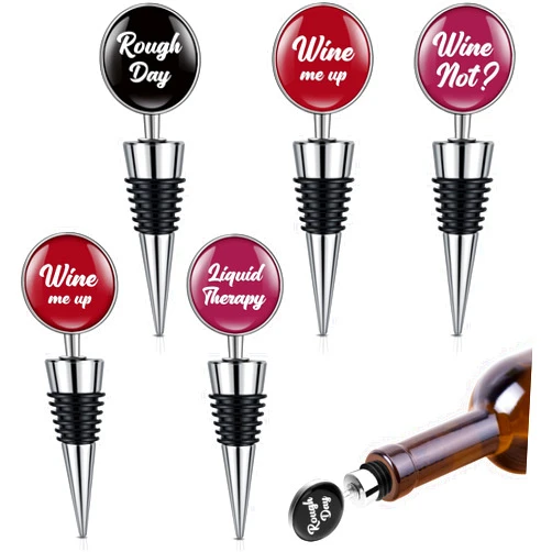 Therwen Set of 5 Funny Wine Stopper Wine Bottle Stopper Wine Gifts Accessories for Women Men Beer Beverage Wine Outlet Cap with Funny Sayings for Gifts Bar Holiday Party Wedding (Classic Color)
