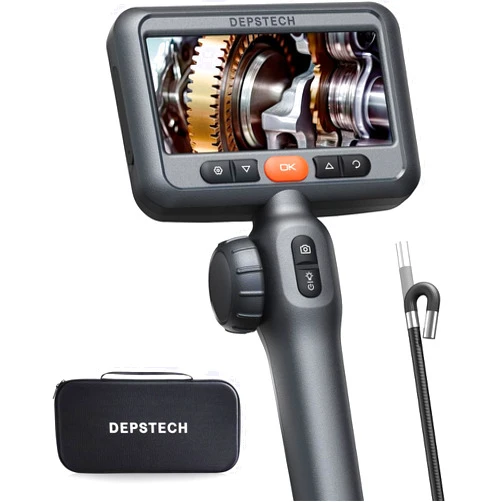 DEPSTECH 210° Two-Way Articulating Borescope Tool, Industrial Endoscope Camera with Lights, 0.24in Slim Probe, 5ft Waterproof Flexible Snake Tube,Video Inspection Scope Camera for Automotive Mechanics