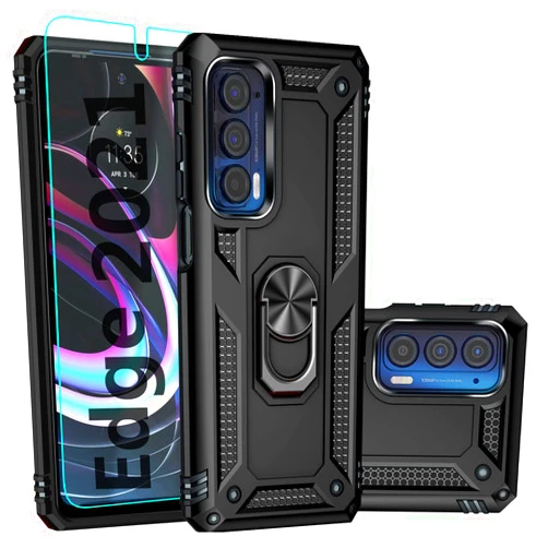 SKTGSLAMY for Moto Edge 2021 Case,Motorola Edge 5G UW Case,with Screen Protector,[Military Grade] 16ft. Drop Tested Cover with Magnetic Kickstand Car Mount Protective Case for Motorola Edge, Black