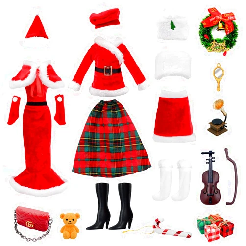 CAILESS Doll Clothes Accessories - 21Pcs Doll Clothes Christmas Series for 11.5''Doll Included Christmas Gown Homewear and Festival Accessories Girls Gift for Christmas Birthday
