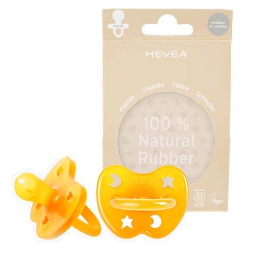 HEVEA Natural Rubber Pacifier Round Newborn 0+ Months – Hygienic One Piece Design for Newborns to Toddlers, BPA-Free, Soft & Durable – 2-Pack (Natural)