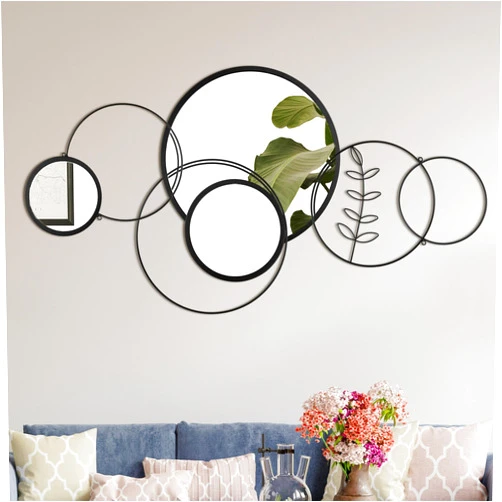 Hicarer 5.9'' 11.8'' 14.2'' Decorative Wall Mirror Modern Metal Wall Mirrors for Living Room Decor Circle Plates Overlapping Decorations Wall Decor Set for Hallway Entryway(Black)