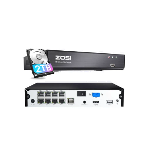 ZOSI 4K 8 Channel PoE NVR System (16CH Expandable) with 2TB HDD for 24/7 Recording, Playback, Remote Access, Motion Detection, H.265+ Network Video Recorder only Work with Our PoE IP Cameras