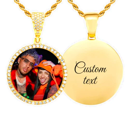 YOUNIFLARE Custom Oversized Large Round Picture Necklace Personalized Photo with Cubic Zirconia - Large Picture Pendant Necklace - Iced Out Necklce for Men