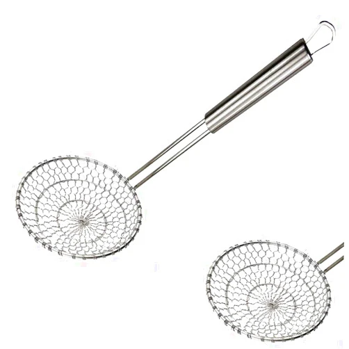 Xingmin Kaixin Skimmer Spoon Fry Oil Mesh Strainer Spider Stainless Steel Asian Metal Large Fat Fish French Round Slotted Ladle Deep Wire Basket Fine Grease Stir For cooking With Long Handle Hot Pot-5 Inch