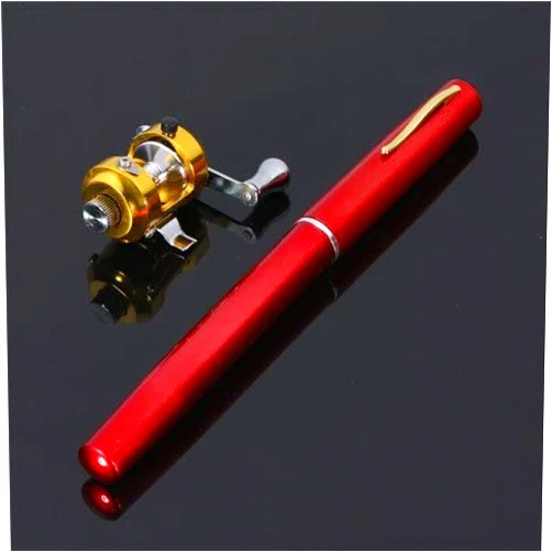 G Ganen 38inch Mini Portable Pocket Aluminum Alloy Fishing Rod Pen Great Gift (Red-B)