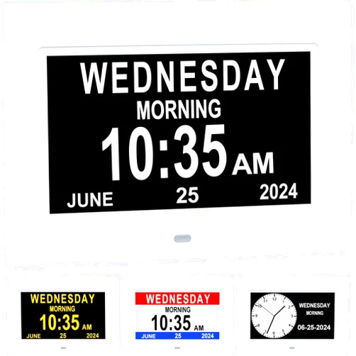 Ybest 7 Inch Extra Large Day Date Time Digital Day Calendar Clocks with Auto-Dimming 12 Alarm Reminders Dementia Clock for Senior Elderly impaired Vision Memory Loss