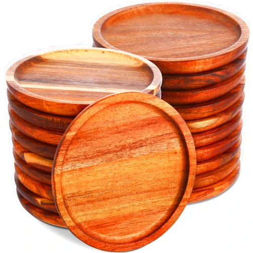 Gejoy 20 Set Acacia Wood Plates Round Wooden Dinner Plates 6 Inch Charger Serving Tray Lightweight, Unbreakable Natural Dinnerware Dishes for Steak, Snack, Dessert, Cake, Housewarming