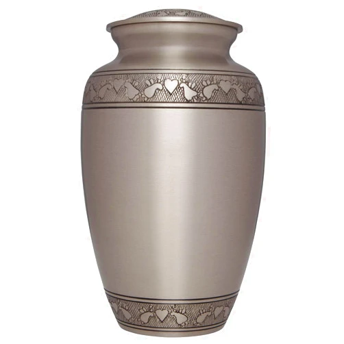 Classico Memorials Cremation Funeral Urn for Human Ashes - Memorial Suitable for Burial - Cremation Urn with Band of Angels and Hearts (Silver)