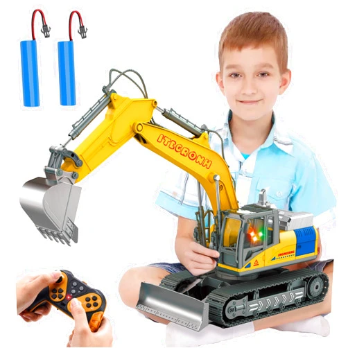 ITECRONH Remote Control Excavator Toy for Kid 4-8 Boy, 15 Channel RC Excavator Construction Vehicles with Metal Shovel and Bulldozer Function, Sandbox Digger Toys Gifts for Kids 11 Year Old