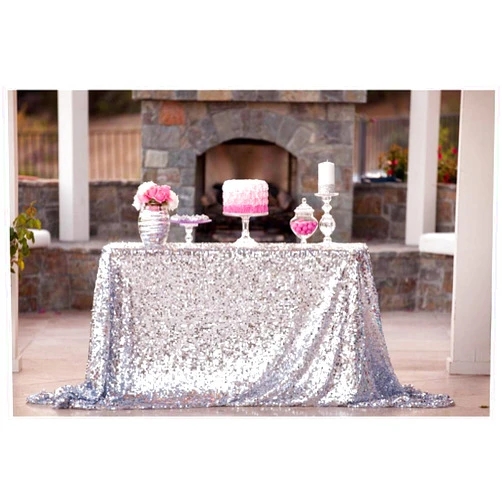 ShiDianYi 50''x72''Silver Sequin Tablecloth, Wedding Table Cloth, Sparkle Sequin Linens, Glitz, Sequin Cake Tablecloth, Sequin Tablecloth (50''x72'')