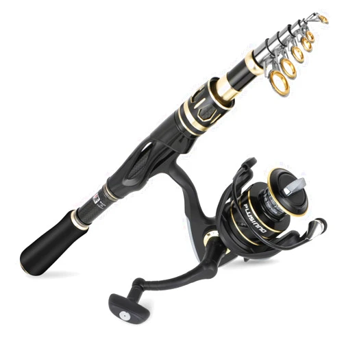 PLUSINNO Fishing Rod and Reel Combos Set,Telescopic Fishing Pole with Spinning Reels, Carbon Fiber Fishing Rod for Travel Saltwater Freshwater Fishing