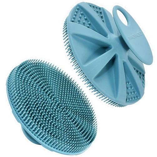 INNERNEED Food-Grade Soft Silicone Body Scrubber Shower Brush Handheld Cleansing Skin Brush, Gentle Exfoliating and Lather Well (Dark Green)