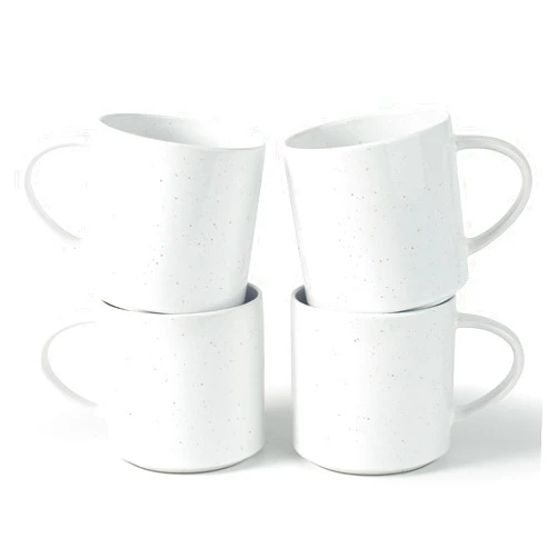 famiware Nebula 4 Pieces Coffee Mug, 14 oz Catering Mugs with Handle for Coffee, Tea, Cocoa, Milk, White with Colorful Speckles