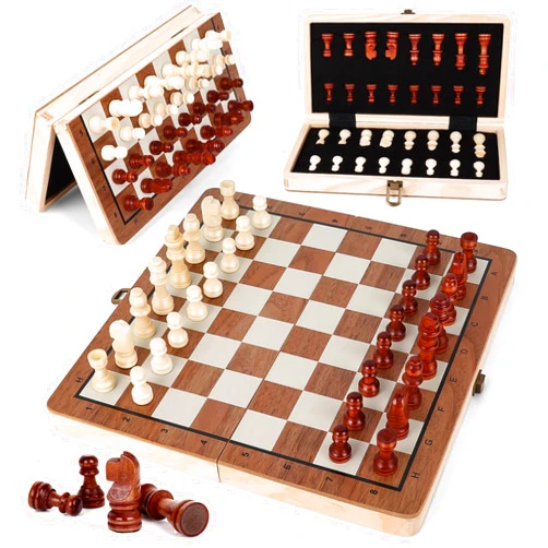 Joneytech Wooden Chess Set,11.5 inch Magnetic Chess Board Folding Design with Storage Travel Chess Game for Kids, Adults and Family Game Night