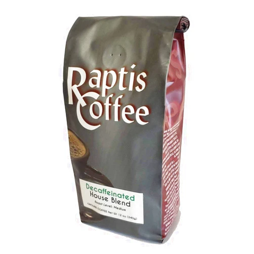 Raptis Coffee Roasters Decaffeinated House Blend Ground Coffee 12oz bag