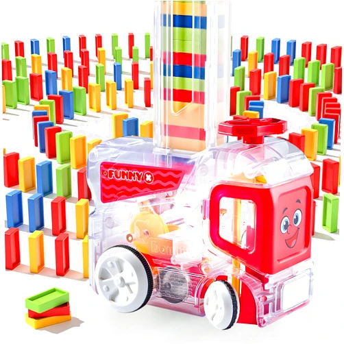 Belemar Upgrade Large Domino Train Set, Toys for Age 5-7,Automatic Electric Toy for Ages 5-7,Christmas Birthday Gifts for Boys Girls Red