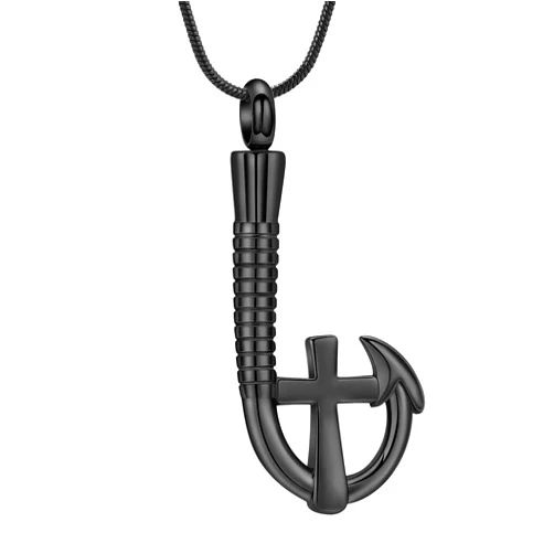 zeqingjw Cross Urn Necklace for Ashes for Men Women Fishing Hook Cremation Urn Pendant Ashes Holder Memorial Locket Keepsake Jewelry